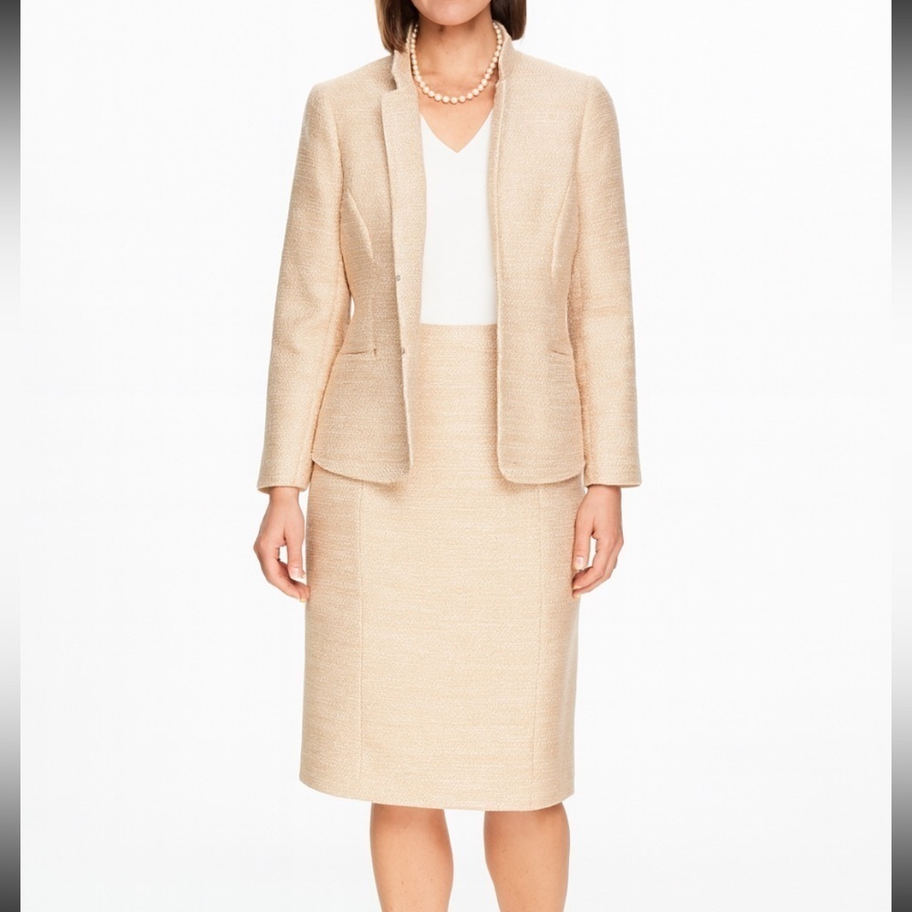 Talbots Skirt Suit Set Blush Pink Tweed Size 16 Jacket / 14 Skirt
